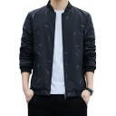Fashion Coat Feather Printed Pocket Long Sleeve Fitted Zipper Baseball Coat for Guys