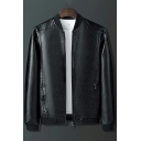 Mens Pop Jacket Contrast Trim Pocket Stand Collar Fitted Long Sleeve Zip Closure PU Jacket