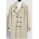 Mens Edgy Trench Coat Pure Color Long Sleeve Lapel Collar Loose Double Breast Trench Coat