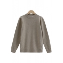 Creative Knitwear Pure Color Round Neck Long Sleeve Regular Pullover Sweater for Men
