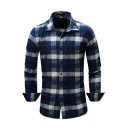 Modern Boy's Shirt Plaid Printed Spread Collar Long Sleeve Button Closure Skinny Shirt