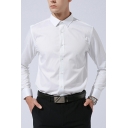 Guys Fancy Shirt Solid Color Point Collar Long-Sleeved Slim Button Front Shirt