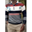 Trendy Polo Shirt 3D Pattern Zip Long Sleeves Spread Collar Slimming Polo Shirt for Men