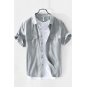 Boyish Men Shirt Whole Colored Front Pocket Spread Collar Short Sleeve Fitted Button Shirt