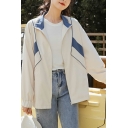 Girl's Fashion Jacket Contrast Color Pocket Spread Collar Long Sleeves Baggy Zipper Jacket
