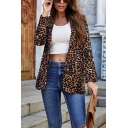 Trendy Blazer Leopard Print Lapel Collar Long Sleeve Fitted Single Breast Blazer for Women