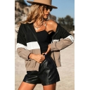 Women Fancy Jacket Contrast Color Pocket Long Sleeve Hooded Regular Zip Placket Jacket