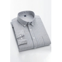 Boys Pop Shirt Stripe Pattern Chest Pocket Turn-down Collar Long Sleeve Button Fly Shirt