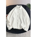 Hot Guys Shirt Solid Point Collar Long-Sleeved Oversized Long Sleeves Button Placket Shirt