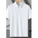 Men Classic Polo Shirt Pure Color Point Collar Short Sleeves Relaxed Polo Shirt