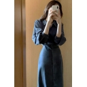Novelty Girls Dress Solid Color Spread Collar Button Fly Long Sleeves Midi Shirt Dress