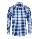 Vintage Shirt Checked Print Turn-down Collar Slim Long Sleeve Button Down Shirt for Guys