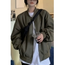 Fashionable Girls Jacket Solid Pocket Zip Fly Long Sleeve Stand Collar Relaxed Jacket