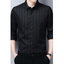 Elegant Shirt Stripe Print Turn-down Collar Regular Long-Sleeved Button Fly Shirt for Boys