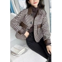 Pop Jacket Checked Print Pocket Long Sleeves Button Fly Spread Collar Jacket for Girls