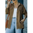 Trendy Women Jacket Solid Color Chest Pocket Spread Collar Regular Button Closure Jacket