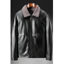 Hot Jacket Pure Color Long Sleeve Spread Collar Regular Zipper Leather Fur Jacket for Guys