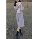 Vintage Dress Whole Colored Long Sleeves Mock Neck Midi Knit Dress for Women