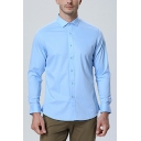 Men Street Style Shirt Plain Point Collar Long Sleeves Regular Button Placket Shirt