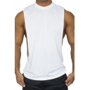 Basic Whole Colored Tank Round Collar Slim Fitted Sleeveless Tank Top for Boys
