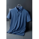 Chic Guys Polo Shirt Pure Color Point Collar Short-sleeved Regular Button down Polo Shirt