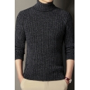 Classic Sweater Pure Color High Neck Long Sleeves Skinny Pullover Sweater for Guys