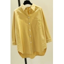 Pure Cotton Shirt Women's Long-sleeved Solid Color Lapel Breasted Shirt