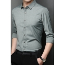 Men Street Style Shirt Solid Turn-down Collar Long Sleeves Slimming Button Placket Shirt