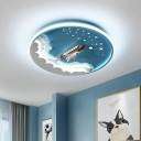 2 Light Close To Ceiling Fixtures Kids Style Round Shape Metal Flushmount Lighting