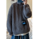 Men Novelty Sweater Pure Color Rib Cuffs High Neck Long Sleeves Baggy Pullover Sweater