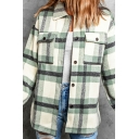 Creative Jacket Check Print Pocket Long Sleeves Spread Collar Button Fly Jacket for Ladies