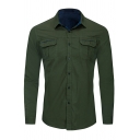 Elegant Shirt Plain Chest Pocket Long Sleeve Turn-down Collar Button Fly Shirt for Guys