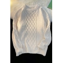 Loose Knitted Sweater Men's Long Sleeve Round Neck Solid Color Rhombus Pullover Sweater