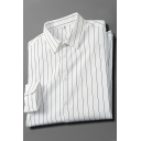 Retro Button Shirt Striped Pattern Point Collar Long Sleeve Regular Button Shirt for Men