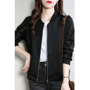 Modern Ladies Jacket Contrast Line Fitted Pocket Long Sleeves Stand Collar Zipper Jacket