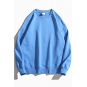 Classic Men's Sweatshirt Pure Color Round Neck Long Sleeve Relaxed Pullover Sweatshirt