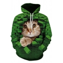 Dashing Men's Hoodie 3D Cat Printed Long Sleeves Loose Fit Pocket Hooded Drawcord Hoodie
