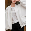 Creative Jacket Whole Colored Pocket Long Sleeve Stand Collar Zip Fly Jacket for Girls
