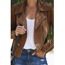 Edgy Ladies Jacket Solid Color Pocket Long-sleeved Lapel Collar Regular Zip down Jacket