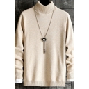Guys Basic Knitwear Plain Long-sleeved High Collar Regular Fit Pullover Sweater