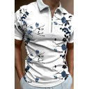 Urban Boys Polo Shirt 3D Pattern Turn-down Collar Short Sleeve Slim Zipper Polo Shirt