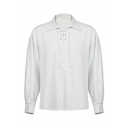 Cozy Guys Shirt Solid Collar Spread Collar Long Sleeves Cross Tie Regular Shirt