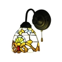 Victorian Tiffany Style Dome Wall Lamp Stained Glass Wall Sconce in Multicolor for Bedroom