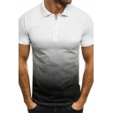 Stylish Polo Shirt Ombre Printed Spread Collar Slim Fit Short Sleeves Polo Shirt for Men