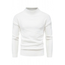 Warm Mens Sweater Pure Color Long Sleeves Mock Collar Slim Fit Pullover Knitwear