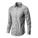 Mens Classic Shirt Whole Colored Turn-down Collar Long-Sleeved Skinny Button Placket Shirt