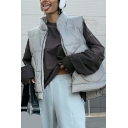 Women Novelty Vest Solid Color Pocket Stand Collar Sleeveless Regular Zip down Vest