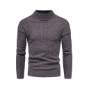 Mens Basic Sweater Pure Color High Neck Long-Sleeved Slimming Ribbed Hem Pullover Sweater