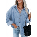 Women Trendy Shirt Jacquard Print Chest Pocket Spread Collar Long-Sleeved Button Up Shirt