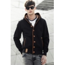 Chic Hoodie Pure Color Pocket Long Sleeve Hooded Regular Button Closure Hoodie for Boys